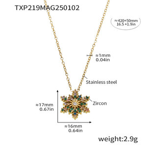 เครื่องประดับกันน้ำไม่หมอง ฐานสแตนเลส 316L ชุบทอง 14k 18k PVD ประดับเพชรซิคอนรูปเกล็ดหิมะ สร้อยคอสำหรับผู้หญิง - Product Image 5