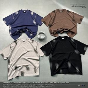 Summer Streetwear <b>Men's</b> Heavy Weight 100% Cotton T‑Shirts, High Street Washed <b>Retro</b> Drop Shoulder Loose Fit - Product Image 5
