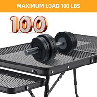 Table de gril de camping noire portable avec hauteur réglable et dessus en maille pliable pour pique-nique de barbecue de plage intérieure extérieure RV Voyage