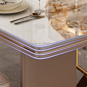 Mesa de comedor minimalista de diseño indio para apartamento pequeño, juego de mesa curvada de cuatro esquinas con pizarra de mármol brillante - Product Image 4