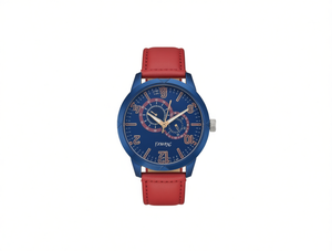 นาฬิกาสมาร์ทวอทช์แฟชั่นสำหรับผู้ชาย หน้าปัดสีน้ำเงิน สายหนังสีแดง โครโนกราฟ ตัวเรือนสแตนเลส ดีไซน์ทรงกลม - Product Image 1