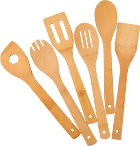 Colheres De Madeira Antiaderente Para Cozinhar Conjunto De Utensílio De Bambu De 6 Peças Apartamento Cozinha Essentials Colher De Espátula De Madeira Utensílios De Bambu