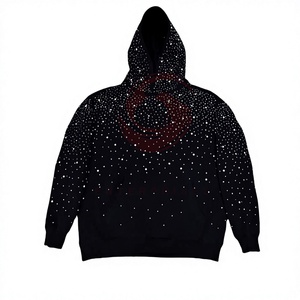 Tendance industrielle Sweat à capuche zippé pour hommes de grande taille personnalisé Rhinestone brodé OEM Service confortable sweats à capuche en coton pas cher - Product Image 1