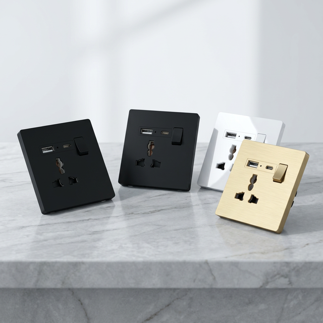 BENDI C45 16A USB Type-C Wall Socket IP22 Hospital Use 1 Flame Retardant Tempered Glass Panel Pure Copper Contact 250V China