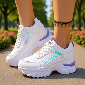 Zapatillas con Plataforma y Cuña Oculta para Aumentar la Altura 7.5cm, Degradado Brillante, Rayas Blancas, Cuero, Calzado Casual para Mujer - Product Image 1