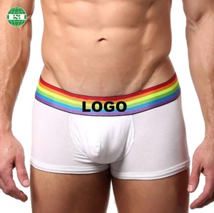 Ropa interior de algodón blanco con color arcoíris LGBTQ cintura <span class=keywords><strong>Boxer</strong></span> corto personalizado con su propia marca - Product Image 1