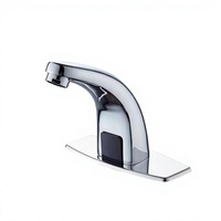 Robinet de lavabo commercial à capteur infrarouge sans contact, en laiton chromé, à double alimentation AC/DC, pour eau chaude et froide, à économie d'eau