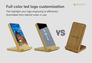 Support de téléphone en bois de bambou avec logo LED personnalisé, chargeur sans fil rapide 15W pour <span class=keywords><strong>smartphone</strong></span> - Product Image 2
