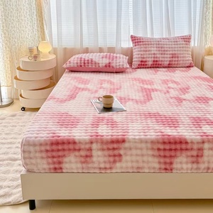 <strong>Single</strong> Piece Rabbit Fur Blanket Winter Warmth Filled Double <strong>Bed</strong> Sheet Set with Printed Pattern Home Use Mattress Protector Cover - Product Image 2