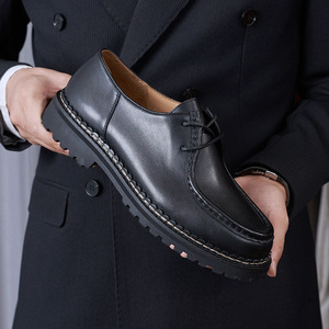 Zapatos de Cuero para Hombre de Alta Calidad, Lujosos y Cómodos, con Plataforma y Punta Cuadrada Arco Antideslizante Suave de Estilo Francés Cosido a Mano - Product Image 6