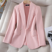 Blazer décontracté pour femme grande taille, couleur unie, en tweed de haute qualité, veste de costume à simple boutonnage
