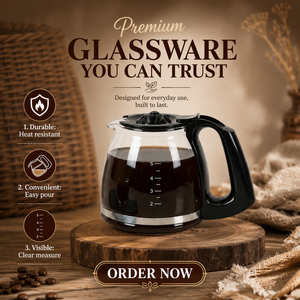 Jarra de Repuesto para <span class=keywords><strong>Cafetera</strong></span> de Vidrio Resistente al Calor, OEM ODM, con Escala de Medición, para Uso Doméstico, Comercial y Suministro al por Mayor - Product Image 3