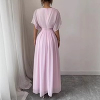 Robe longue en mousseline de soie élégante de style vintage français avec bordure en dentelle - Manches bouffantes - Coupe évasée - Robe de qualité supérieure OEM