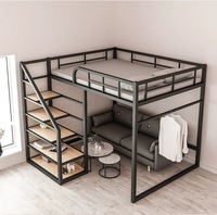Lit superposé en métal robuste de 1,2 mm d'épaisseur pour adultes, sans grincement, gain de place, en acier, avec bureau et escalier