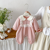 Combinaison à manches longues pour bébé fille avec col volanté, style coréen mignon, pour nouveau-né