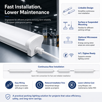 Luminaria LED Tri-Proof OEM de 600mm/1200mm/1500mm, IP65, Resistente a la Humedad, Garantía de 3 Años, CRI80, 50000h, IoT/Microondas, para Estacionamientos Comerciales