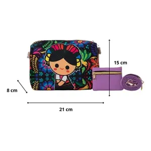 Sac messager Fana pour femme en cuir véritable lavande, style bohème, petit sac bandoulière avec imprimé dessin animé pour usage quotidien, collection automne - Product Image 1