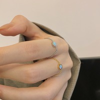 Délicat solide perlé réglable chaîne anneaux 18K plaqué or en acier inoxydable amour coeur pendentif opale incrustation ronde gâteau anneaux