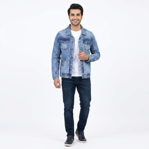 Men's Trendy Cowboy Denim Jacket Korean Style Slim Fit Stand Collar Windproof Hooded Autumn Workwear and Casual Wear - Product Image 1