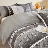 Parure de lit 4 pièces moderne à motifs géométriques, housse de couette en microfibre brossée douce avec design réversible et fermeture éclair