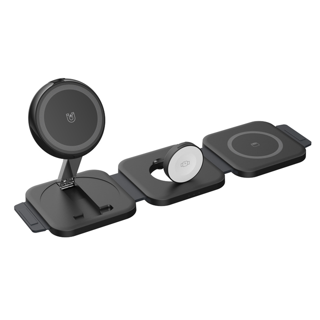 Custom Wireless Charging Station 15W Fast Charging Travel Magnetic Foldable 3 in 1 Wireless Charger for Iphone Huawei Samsung