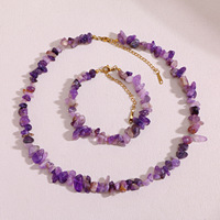 Collier et bracelet faits à la main avec des perles de pierres précieuses colorées, pierres concassées irrégulières, acier inoxydable doré, bijoux chics pour femmes