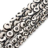 Perles DZI en Agate Tibétaine Facettées Rondes en Pierre Semi-Précieuse 4mm-12mm, Fil de 38cm pour Bijoux DIY Bracelet Collier Boucles d'Oreilles