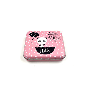 Modern Design Portable Pink Panda Cartoon Print Metal Tin Box Small Square Tin Box For Gift