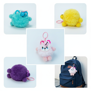 Soft Faux Fur Cartoon Animal Plush Doll Keyring with Decorative Bell Cute Crying Plush Keychain Pom-pom Bag Charm