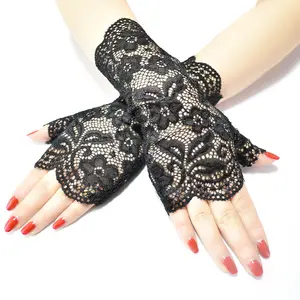 MIO Mode Gants Sans Doigts Dentelle Noire Manches Florales Gants De Mariée Femmes Mitaines Courtes Pour La Conduite De Fête De Mariage Opéra - Product Image 1