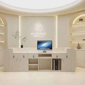 โต๊ะรับแขกสำนักงาน/ร้านทำผม ไม้สีขาว ขนาดสั่งทำได้ ราคาโรงงาน - Product Image 4