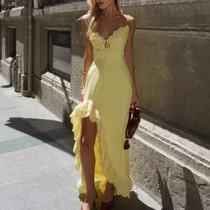 Nouvelle Robe Longue Élégante et Sexy pour Femme 2026, Col en V, Volants, Sans Manches, pour Soirée et Cérémonie - Product Image 1