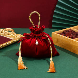 Мешочек для упаковки ювелирных изделий, бархатный Подарочный Шелковый Атласный саквояж на шнурке с принтом, Свадебный жемчуг с двойным счастьем - Product Image 3