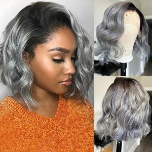 Virgin Human Hair Grey Color Slik <strong>Bob</strong> <strong>Wig</strong> HD Lace Front Glueless Raw Vietnamese Human Hair Perruque Per Plucked Lace Front <strong>Wig</strong> - Product Image 2