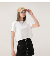 Crop Tops Básicos de Manga Corta y Cuello Redondo con Estampado Gráfico de Algodón para Mujer