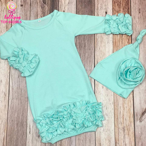 Conjunto de Ropa para Bebé Recién Nacido al por Mayor, Multicolor, Vestido de Manga Larga con Volantes, Estilo Raglán, y Gorro Anudado - Product Image 4