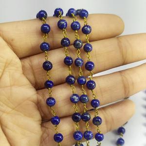 Natural Rainbow Moonstone Smooth 3mm Round Beaded Brass Wire Wrapped High Quality Handmade <b>Rosary</b> Chain by Johariz - Product Image 5