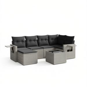 Conjunto de Sofás de Jardín Modernos en Poliratán Gris, Muebles de Exterior para 6 Personas con Fundas Extraíbles - Product Image 1