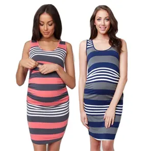 Multi functional striped stretchy women's breastfeeding clothes african styles maternity dress