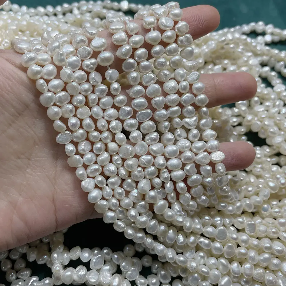 4-5Mm Lubang Double Sided Alami Mutiara Air Tawar Kecil Baroque Irregular Longgar Manik-manik