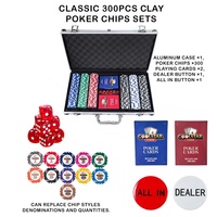 Ensemble de jetons de poker classiques en argile 300 pièces, valances de casino 1-5000, avec mallette en aluminium, 6 plateaux, cartes, dés, boutons, fournisseur pour soirées de jeu à domicile