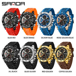 SANDA 5104 nueva esfera grande doble pantalla multifuncional al aire libre correa de silicona deportes impermeable reloj de cuarzo electrónico para hombres - Product Image 6