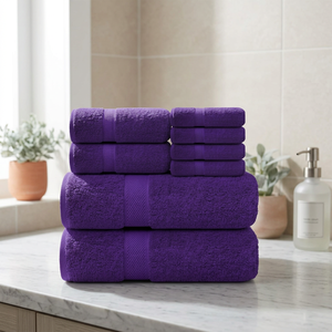 Ensemble de serviettes de bain en coton violet, couleur unie, hypoallergéniques, séchage rapide, écologiques, douces et absorbantes pour la maison, l'hôtel et le spa - Product Image 1