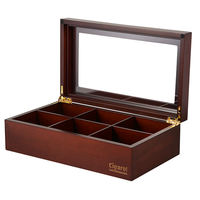 Boîte à thé de luxe rectangulaire en bois de pin recyclé, fabriquée à la main, avec couvercle à charnière, 6 compartiments, pour emballage cadeau personnalisé