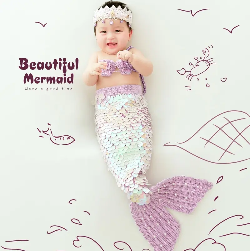 Fotostudio Thema Mermaid Pak Baby Volle Maan Foto Kostuum Achtergrond Deken
