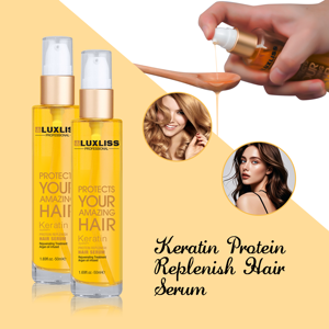 Luxliss פרטי תווית יוקרה קרטין תיקון שיער יבש טיפול יבש ארגן שמן לחות אנטי פריז מבריק שמן סרום - Product Image 4