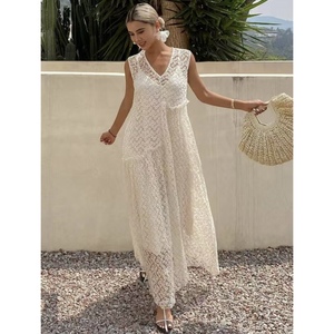 ชุดเดรสออกงานฤดูร้อนสำหรับผู้หญิง ขายส่ง แบบไม่มีแขน ผ้าลูกไม้ ทรงเข้ารูป เอวสูง <span class=keywords><strong>ล</strong></span>ายเรียบ ยาวค<span class=keywords><strong>ล</strong></span>ุมเท้า - Product Image 4