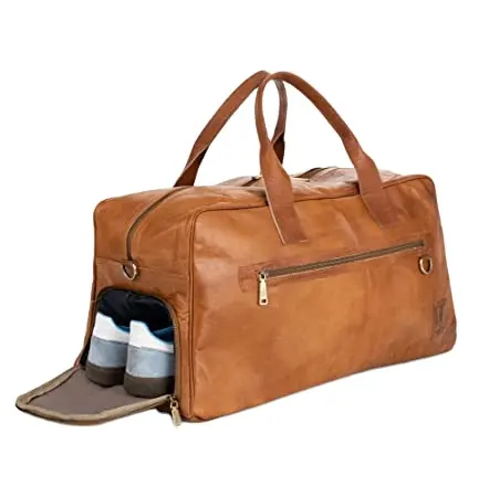 Berliner Bags Weekender The 6 piedi in metallo borse per bagagli a mano Vintage borsa da viaggio in pelle da uomo donna marrone grande 45L 2 tasca esterna