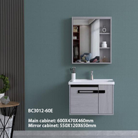 Meuble-lavabo avec miroir LED moderne en contreplaqué imperméable de 60 cm avec lavabo