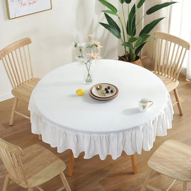 Round Heavy White Fabric Tablecloth 100 Cotton Table Cloth Linen for Kitchen Dining Coffee Farm Table Decorations